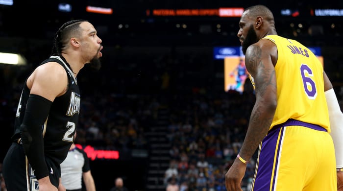 Dillon Brooks argues with LeBron.